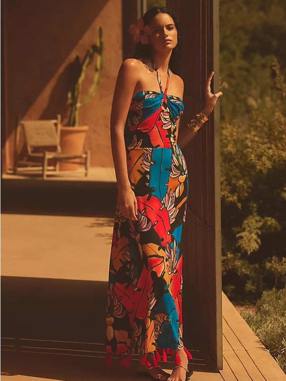 Anthropologie Farm Rio Halter Cover-Up Maxi Dress Resortwear Vacation Tropical